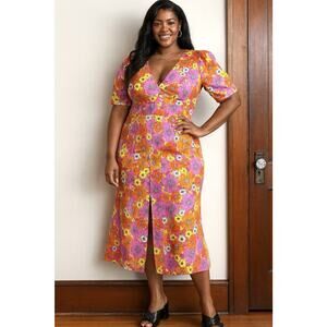 ALEXIA ADMOR COLORFUL FLORAL PINK ORANGE MAXI DRESS SIZE 12